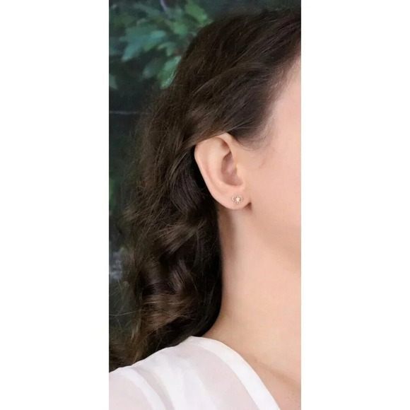 10k Yellow Gold Cubic Zirconia Bow Earrings Stud Post Screw Back Adult or Child - Picture 5 of 5